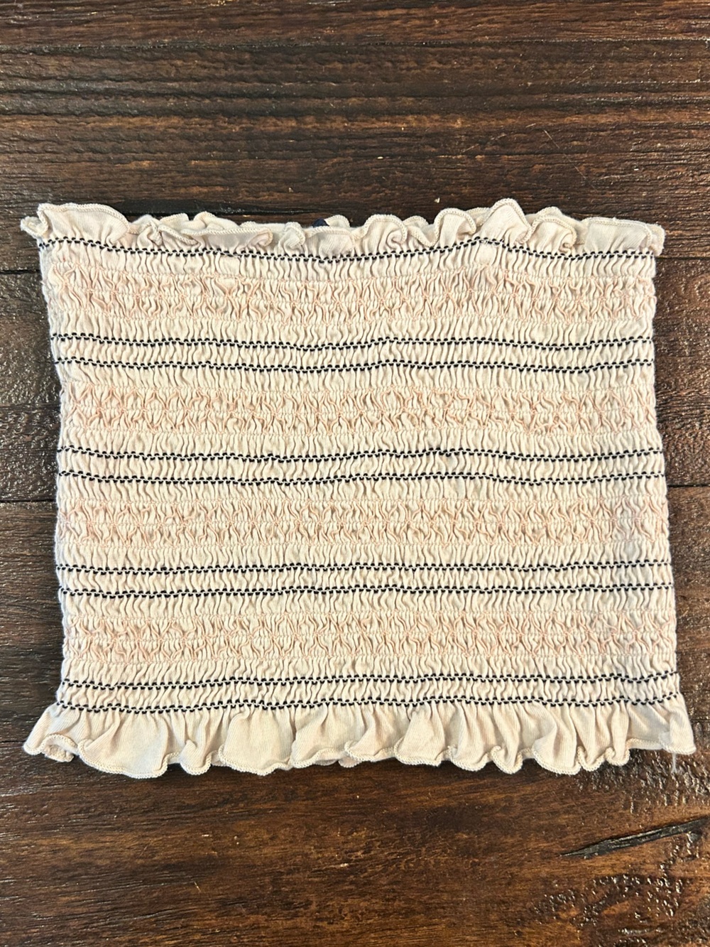 Boho Smocked Tube Top- Cream/Black with Pink Crinkled Bandeau